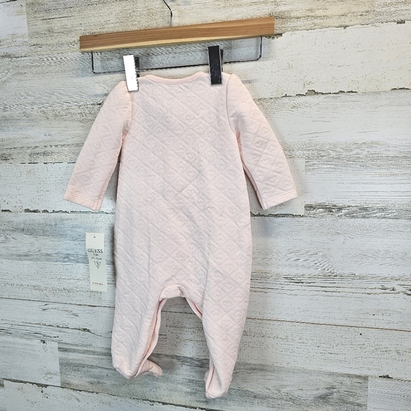 NWT Baby Guess Pink Quilted Snap Onesie Size 6-9M Chiffon Bows Coquette - Picture 4 of 12